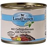 12er Pack Landfleisch Dog Pur Geflügelherzen & Seelachs 195g