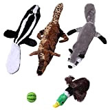 24Seven Hundespielzeug mit Quietschelement, Set enthält 3 weiche Plüsch-Spielzeuge ohne Füllung mit Quietscher, 1 Plüschente und EIN niedliches Ziehseil und ...