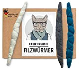 3 handgerollte Filzwürmchen aus 100% Schurwolle. In Deutschland mit Liebe gefertigtes nachhaltiges Katzenspielzeug, 3er Set