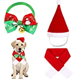 3 Stück Hund Katzen Haustier Weihnachten Kostüm Set, Weihnachten Haustier Hut Schal Kragen Fliege, Weihnachten Hundekleidung, Hund Weihnachtsmütze, Haustier Weihnachtskostüm