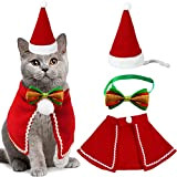3 Stück Weihnachten Haustier Anzug,Haustier Weihnachtsmütze,Katzen Kostüm Zubehör Set,Katzen weihnachtskostüm mit Weihnachtsmütze Fliege Roter Umhang,Verstellbarer Umhang,für Party Weihnachts