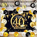 40. Geburtstag Party Dekorationen Kit, Schwarz und Gold Glittery Happy 40th Birthday Hintergrund Banner Hängende Strudel Ballon für 40. Geburtstag ...