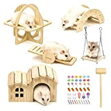 5 Stück Hamster Spielzeug aus Holz, Hamster Versteck Haus DIY Brücke Wippe Schaukel und Trainingspielzeug Käfig Dekor Zubehör Hamster Spielplatz ...