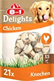 8in1 Delights Chicken Knochen XS - gesunde Kauknochen für mini Hunde, hochwertiges Hähnchenfleisch eingewickelt in Rinderhaut, 21 Stück