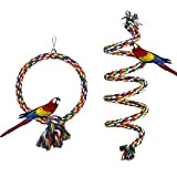 Aedcbaide Vogelspielzeug für Papageien 2 Stück, Vogel Papagei Spielzeug Sittiche Hängespielzeug Glöckchen Swing 150 cm und 17,8 cm Durchmesser Vogelschaukel ...
