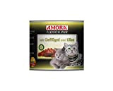 Amora Cat Fleisch pur mit Geflügel+Käse | 6 x 200g Katzenfutter nass
