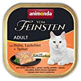 animonda Vom Feinsten Adult Katzenfutter, Nassfutter für ausgewachsene Katzen, Schlemmerkern mit Huhn, Lachsfilet + Spinat, 32 x 100 g