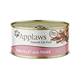 Applaws 100% Natürliche Wet Katzenfutter Thunfisch Filet mit Garnelen und Reis in Brühe (24 x 156g Dosen)