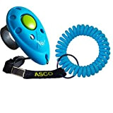 ASCO Premium Finger Clicker mit Spiralarmband für Clickertraining, Hunde Katzen Pferde Profi-Clicker, Hundetraining Klicker blau AC04FS