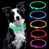 AUAUY LED Leuchthalsband Hund, USB Aufladbar Längenverstellbarer Haustier Sicherheit Kragen Zuschneidbares Wasserdicht Leuchthalsband für Hunde und Katzen, 3 Modus (Grün)