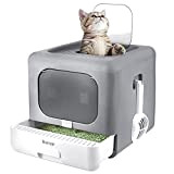 BARMI Katzentoilette Faltbare Katzentoilette mit oberem Einstieg und Katzentoilettenschublade für mittelgroße und große Katzen