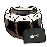 BIGWING Style Welpenlaufstall/Tierlaufstall/Hundehütte/Welpenauslauf/Laufstall für Hunde/Katzenhaus/Wasserdichtes Zelt für Kleintiere wie Hunde, Katzen (S, braun)