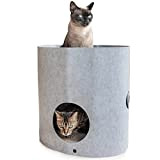 CanadianCat Company ® | Owen-Tower XL ca. 50cm | Etagen-Filzbett mit Kratzböden für Katzen Hellgrau - Katzenbett mit Zwei Wellpappen
