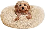 Caveli Pet Products Hundekorb Hundebett waschbar für Kleine Hunde bis 10kg Abnehmbarer Bezug 60 cm Orthopädisches Fluffy Rund Donut Beige ...