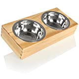 com-four® Hund und Katzennapf 3 TLG. Set - 2 Näpfe in einem Gestell aus Holz - Futterstation für Ihre Lieblinge ...