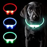 Coolzon LED Leuchthalsband Hunde Halsband Aufladbar, Wasserdicht 3 Farbwechsel Halsband Hund, Leuchtband Hund Längenverstellbareres Super Helle Kalsband Katze und Hunde ...
