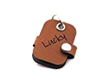 CopterFarm Hundemarkentasche mit Druckknopf Gravur Braun Hundemarke | Rechteck - Oval | gefertigt aus Kunstleder | beidseitig graviert (Rechteck)