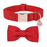 DOGWONG Hundehalsband mit Abnehmbarer Fliege, rot Haustierhalsband Hundefliege Geschenk für Mädchen oder Jungen Hunde, Bequeme verstellbares Hundehalsband für kleine mittelgroße ...