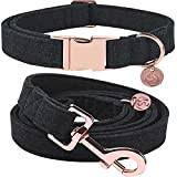 DOGWONG Hundehalsbänder Schwarz, Hundehalsbänder und Leine aus Schwarz hundehalsband, Bequeme verstellbares Hundehalsband für kleine mittelgroße Hunde