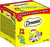 Dreamies Katzensnacks in einer Snack Box mit verschiedenen Geschmacksrichtungen - Huhn, Käse & Lachs - Außen knusprig & innen cremig ...