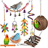 ERKOON Vogelspielzeug für Papageien, Hängende Glocke, Haustier-Vogelkäfig-Hängematte, Schaukelspielzeug aus Holz, Sitzstange und Spiegel, Kauspielzeug für kleine Papageien