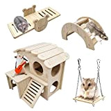 Eyksta 4 Stück Hamster Spielzeug aus Holz, Hamster Haus Brücke Wippe Schaukel Käfig Dekor Zubehör, DIY Spielplatz für Meerschweinchen Ratten ...