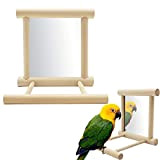 FainFun Vogel Spiegel mit Barsch, 10*10*10 cm Wellensittich Spielzeug mit Spiegel Holz, Vogelständer Barsch mit Spiegel, Vogelspielzeug mit Spiegel für ...