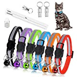 Favson Reflektierende Katzenhalsband mit Adressanhänger für Hunde Katzen, 8-Stück Verstellbar Katzen Halsbänder mit Sicherheitsverschluss und Glöckchen (6 Farben & 2 ...