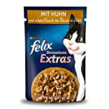 FELIX Sensations Extras Katzenfutter nass in Gelee, mit Huhn und Bacon, 26er Pack (26 x 85g)