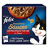 FELIX Sensations Saucen Katzenfutter nass, Sorten-Mix, 4er Pack (4 x 24 Beutel à 85g)