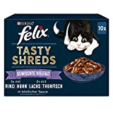 FELIX Tasty Shreds Katzenfutter nass in Sauce, Geschmacksvielfalt Sorten-Mix, 6er Pack (6 x 10 x 80g)