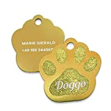 Geschenkfreude Hundehalsband Anhänger mit Gravur - Hundemarke personalisiert / Adressanhänger Hund Pfote - für mittelgroße bis große Hunde - gold