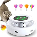goopow interaktives katzenspielzeug, Hinterhalt mit Kugelbahnen 2-in-1-katzen Spielzeug mit 4 austauschbaren Federn, unterstützt Bunte LED-Leuchten katzenspielzeug für Katzen/Kätzchen (Weiß)