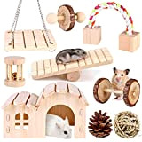 Hamster Kauspielzeug, 9 Stück Hamster Spielzeug Natürliches Kiefernholz, Kleintiere Kauspielzeug, Molar Spielzeug Holz Übung Glockenrolle Spielzeug Zubehör für Meerschweinchen Chinchillas ...