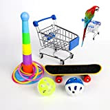 Hoobao 5 Stück Papagei Training Spielzeug Set,Mini-Einkaufswagen,Skateboard Intellektuelles Spielzeug, Papageien stehendes Trainingsspielzeug Papageien-Intelligenzspielzeug für Wellensittich