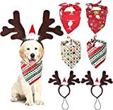 Hunde Bandana Haustier Stirnband, 4 Stück Weihnachten Haustier Bandana und 2 Stück Rentier Geweih Stirnband, Kopftücher Hundehalstuch Dreieckstuch, Weihnachten Haustier ...