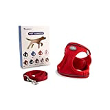 Hundegeschirr für Mittel und Kleine Hunde, mit 1,4m Hundeleine, Reflektierende, Atmungsaktiv, M, Rot