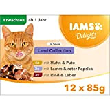 Iams Delights Land Collection Katzenfutter Nass - Multipack mit Fleisch Sorten (Lamm, Rind, Huhn & Pute) in Sauce, Nassfutter für ...