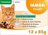 IAMS Delights Land & Sea Collection Katzenfutter Nass - Multipack mit Fleisch und Fisch Sorten in Sauce, Nassfutter für Katzen ...