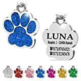 Iberiagifts - Hundemarke Pfote mit Gravur für kleine bis mittelgroße Hunde oder Katzen - Plakette graviert personalisiert (Blau)