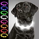 Joytale Hundehalsband Leuchtend,Led Hundehalsband USB Aufladbar für Große Mittel Kleine Hunde und Welpe, Hundehalsband mit Leucht für Sicherheit, Weiß