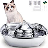 Katzen Trinkbrunnen, USB-betrieben, 360°， Edelstahl, 2.6L, Ultra-Leise Katze Wasserspender mit Wasserfilter, Spülmaschinenfest, Haustiertrinkbrunnen für Katzen und Hunde