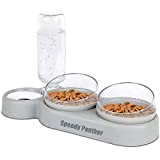 Katzennapf-Set 15° Neigbar Doppelter Futternapf für Nass- Trockenfutter, mit Automatischer Wasserflasche, für Kleine und Mittelgroße Hunde und Katzen