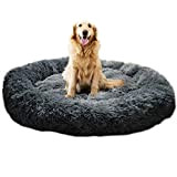 KongEU Deluxe weich Hundebett Sofa waschbar Rundes Plüsch Hundekissen Katzenbett in Doughnut-Form für große und extra große Hunde,Wasserfeste Unterseite-XXL:120CM-dunkelgrau