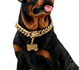MTRSUE 15MM Gold Ketten Halsband Hund, 18K Karat Vergoldet Fest Rostfreier Stahl Glied, Trainingshalsband Hund mit Design Sicherheitsschnalle Und Hundemarken, ...