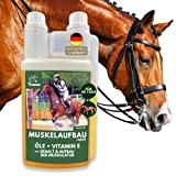 Muskelaufbau Liquid für Pferde mit Reiskeimöl, Vitamin E Pferd Leinöl Pferd I Aufbaufutter I Pferde Vitamine alternativ zu Pulver I ...