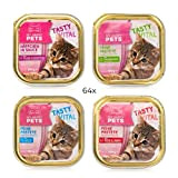 My Happy Pets 64x Katzenfutter in 4 verschiedenen Sorten - Alleinfutter-Mittel für ausgewachsene Katzen - Nass-Futter - Feine Pastete - ...