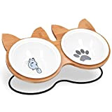 Navaris Futternapf Katze mit Bambus Halter - Futterstation Set Keramiknapf für Katzen Hunde - Keramik Fressnapf Set - Futternapf mit ...