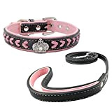 Newtensina Hundehalsband und Leine Set Nylonbänder gewebter Bling Kragen Leder Diamante Welpen Halsband mit Leinen für Hunde - Pink - ...