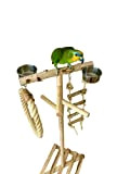 Papageien Freisitz | Kletterbaum | Vogelspielplatz | Anflugstange | Kiefer/Birkenholz | Optional mit Futterschüsseln und Spielzeug | 1,20x0,40x0,40m